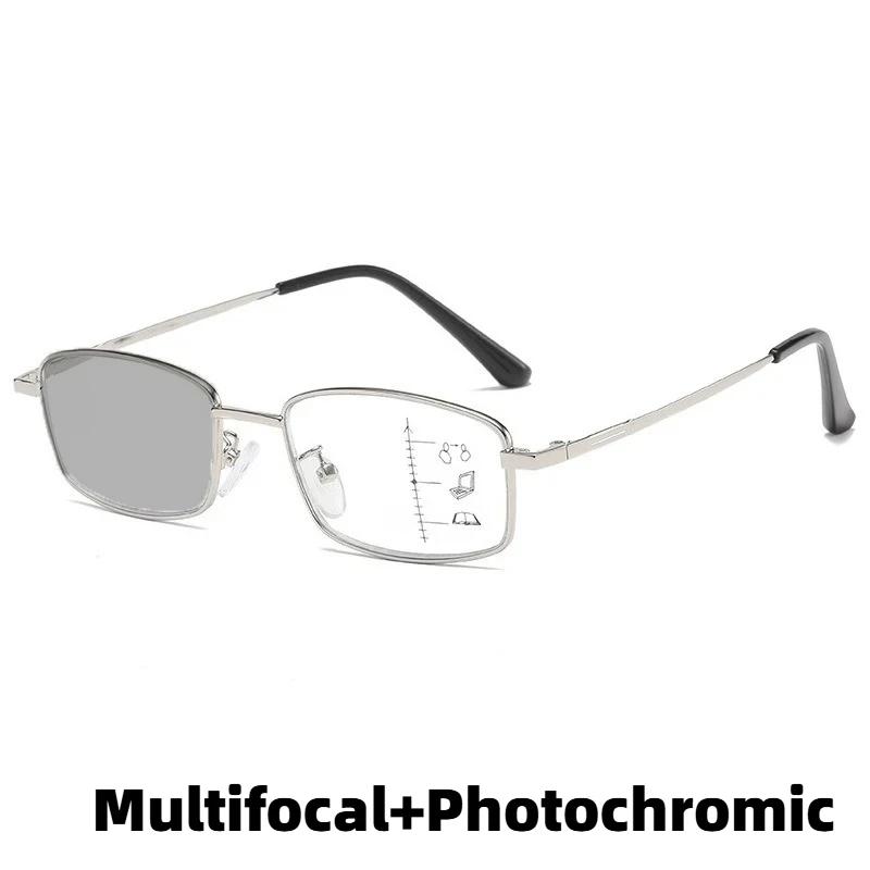 2026 New Business HD Photochromic Men's Reading Glasses Ultra Light Neutral Progressive Multifocus Anti Blue Light Glasses