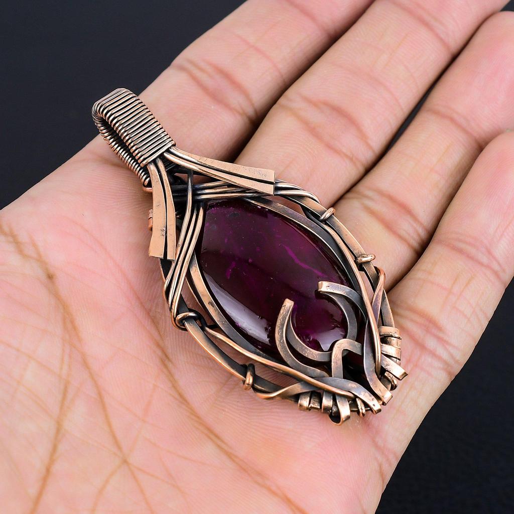 Pink Flash Labradorite 999 Copper Wire Wrapped Jewelry, Handmade Beauteous Gemstone Jewelry Pendant For Women