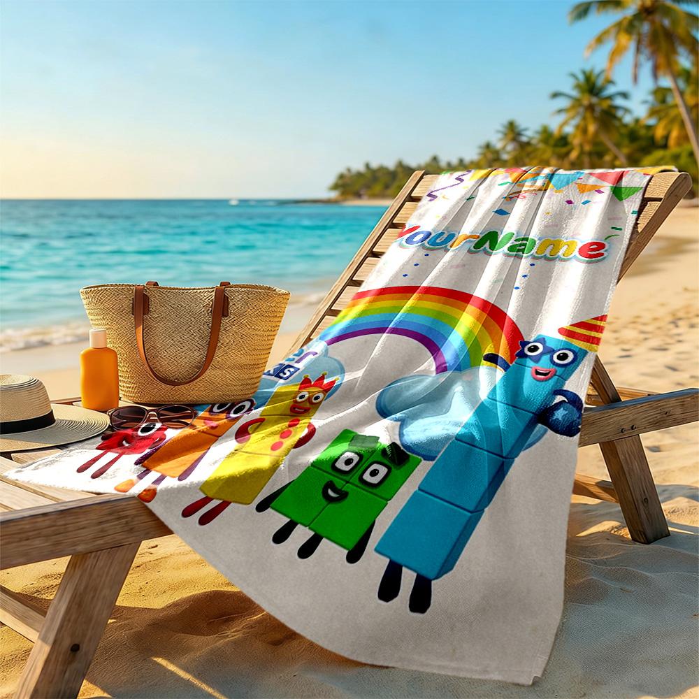 Numberblocks Customizable Name Beach Towel Soft Durable Quick-Dry Suitable for Swimming Gym Camping Yoga Vacation