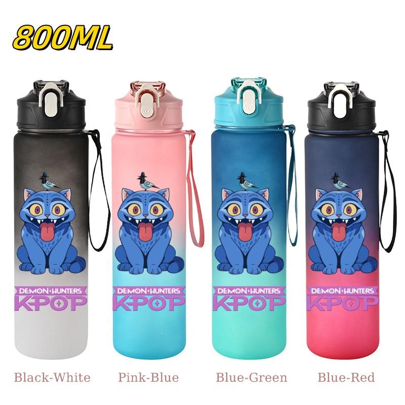 800ML KPop Demon Hunters Gradient Cartoon Print Large Capacity Straw Water Cup Outdoor Portable Sports Drink Bottles Travel Mug