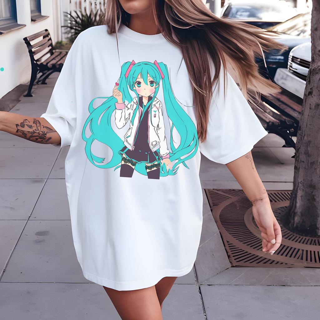 Anime Hatsune Miku Graphic TShirt 100Cotton Oversized unisex Shirt Y2k Unisex Short Sleeve ONeck Women New High Quality Fashion