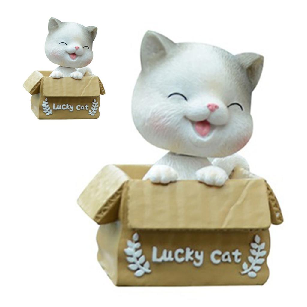 Car Dashboard Lucky Cat Decor Resin Shaking Head Cat Ornament Cute Cartoon Dancing Toy Figurines for Auto Interior