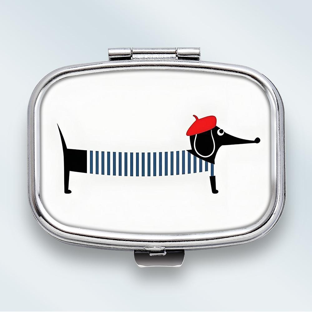 Portapillole Portatile con 2 Scomparti, Mini Custodia Organizer in Metallo per Medicine, Carino Contenitore Stampato per Pillole, Vitamine, Gioielli, Viaggio, Uso Quotidiano