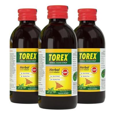 Torex Kräuterhustensaft-Ayurvedischer Hustenlinderungssirup mit Tulsi und Honig-100ml (3er-Pack)