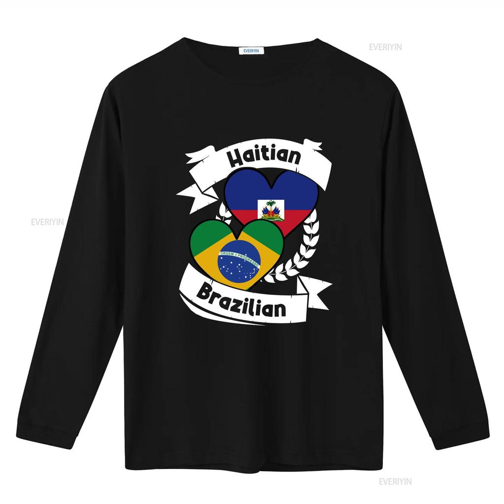 Haitian Brazilian Heart Flags Haiti Brazil T Shirt vintage Washed Soft fashion Breathable graphic Slightly