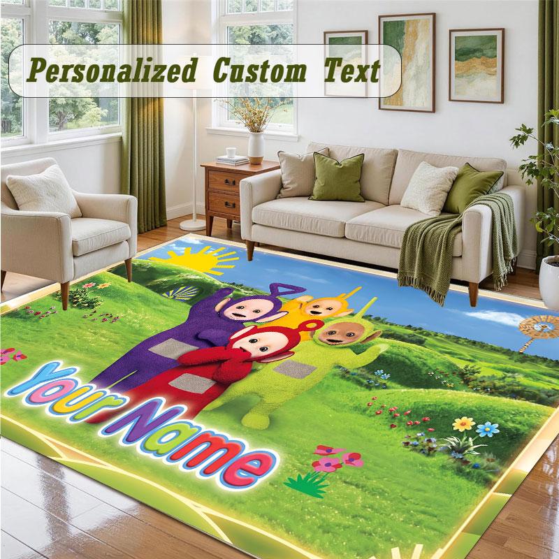 Crystal Velvet Square Rug Custom NameTeletubbies Pattern Non Slip Home Floor Decor Rug