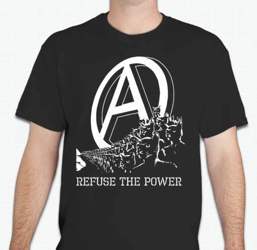 REFUSE THE POWER Anarchist cat kitty anarchy Protest Tee T shirt XL
