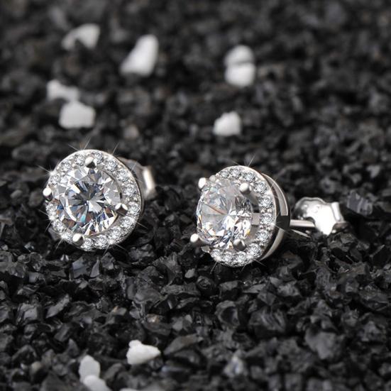Women Round Shiny Ear Studs Cubic Zircon Wedding Fashion Earrings Jewelry