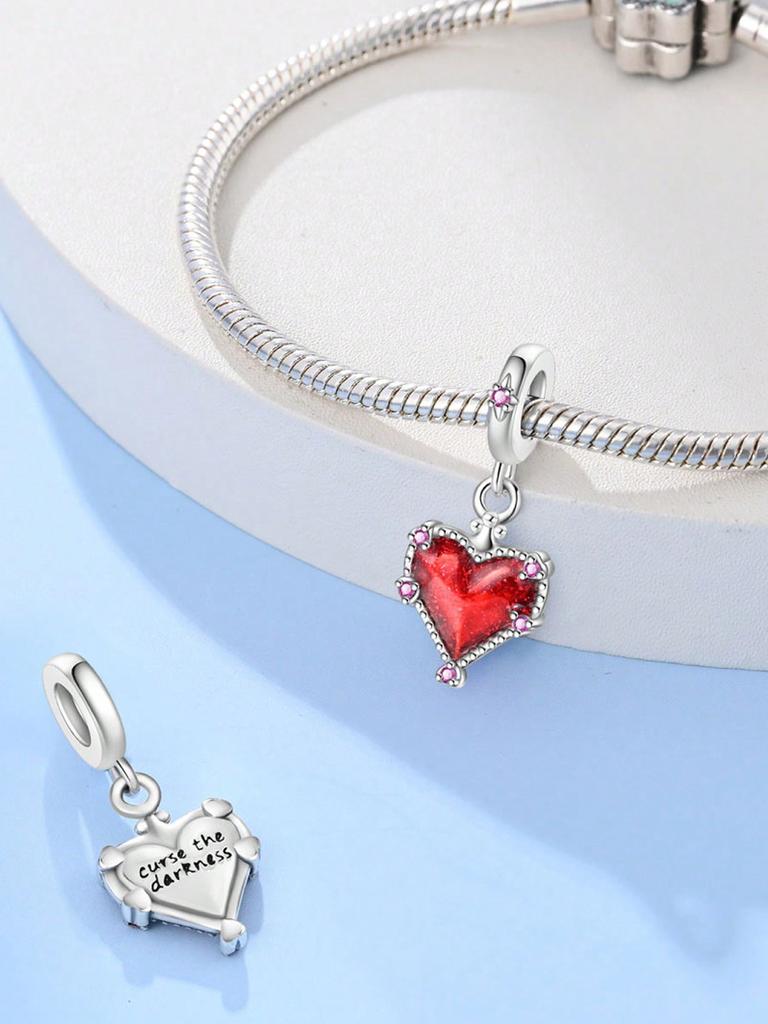 Charms Plata Valentine'S Day Love Red Heart Beads Charm Copper Plated Fit Charms Original Bracelet For Jewelry Making Diy Charm