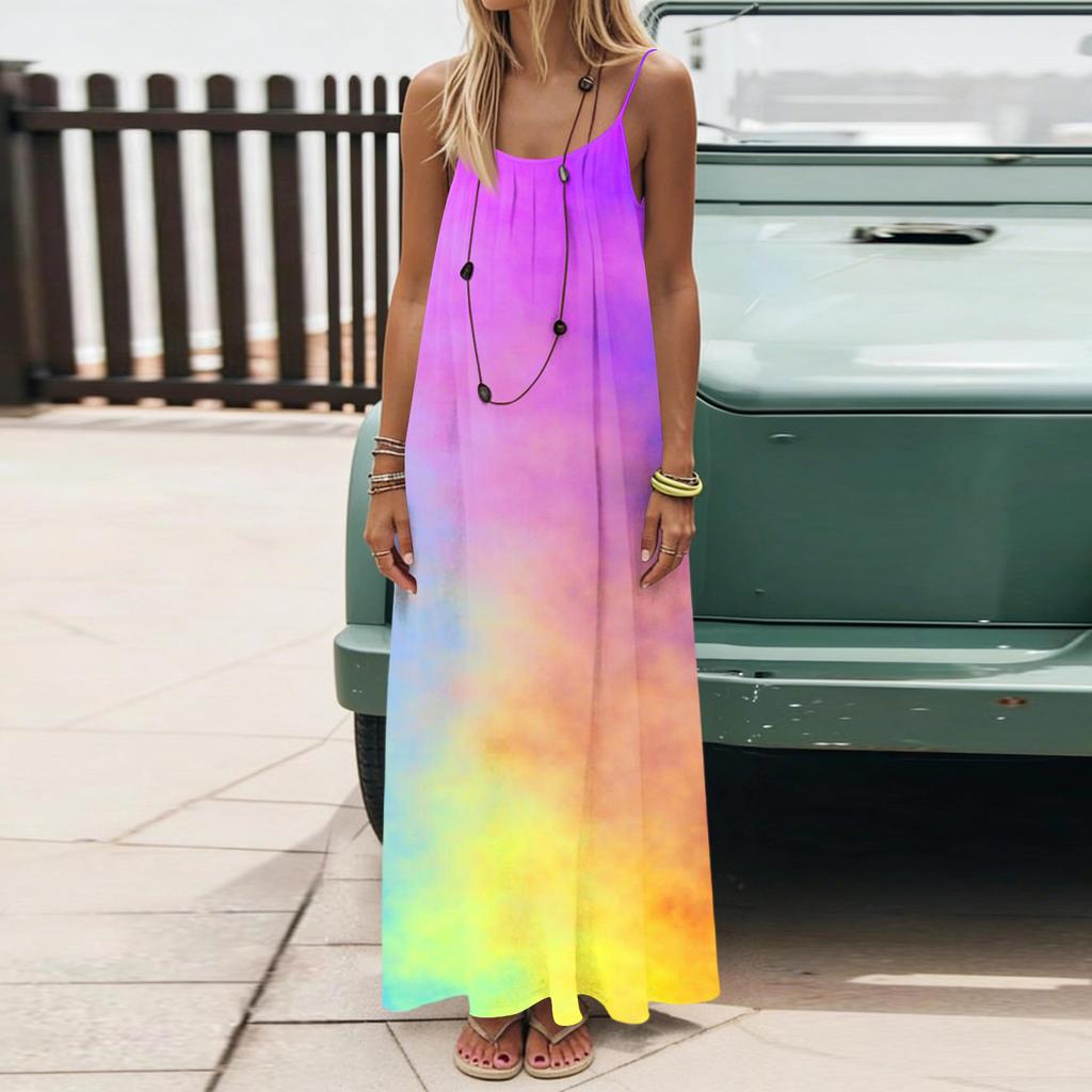 Dámské Módní Ležérní Volné Šaty s Květinovým Potiskem a Úzkými Ramínky Bez Zad