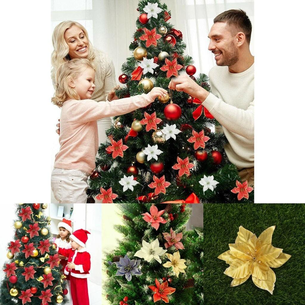 Splendido Set da 10 Fiori Stella di Natale Grandi Glitterati per Decorazione Albero Festivo