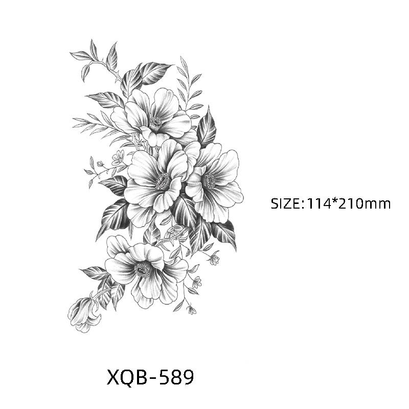 Waterproof Black & White Sketch Flower Half Sleeve Tattoo Stickers