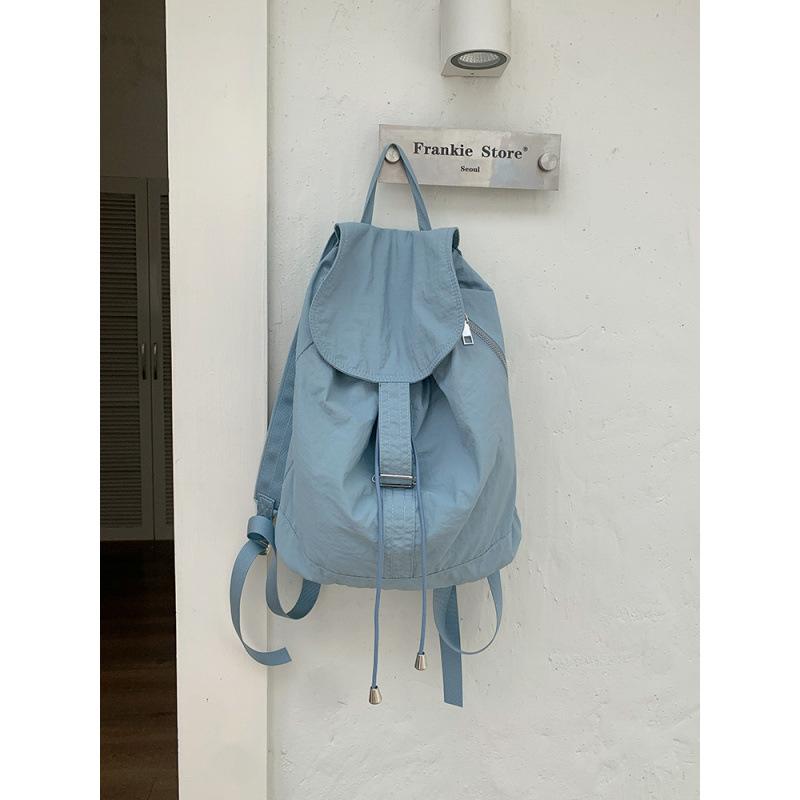 

Korean casual literary backpack girls new lightweight travel backpack drawstring bundle nylon college student schoolbag синий