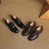 Krazing Pot Sheepskin Autumn Winter Shoes Lace Up Med Heels Size 42 Square Toe Brown Color Pumps