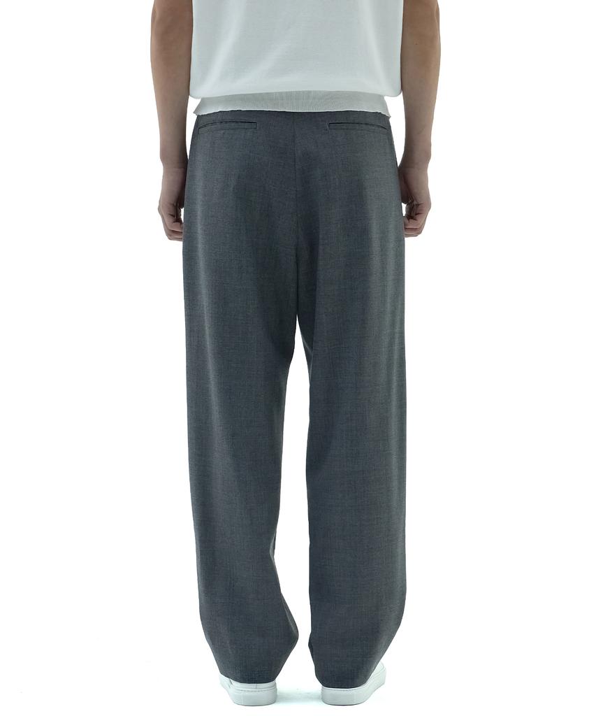 Neibieol Tropical Wool Double-Pleat Wide Pants - Charcoal