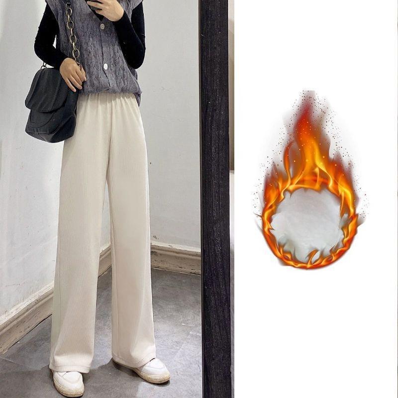Wide-leg Pants for Women in Autumn and Winter, Thickened with Fleece, High Waist, Loose and Slimming, Floor-length Straight Casual Long Pants