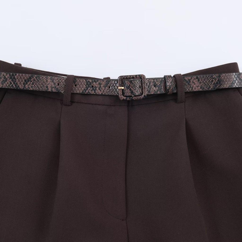 Women's European & American Style Wide-Leg Casual Shorts with Belt