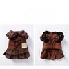 Pet Brown Plaid Dress  Autumn Winter Hoodie Cat Teddy Jacket Dog Dresses Puppy Clothes Draw Comfortable Warm Pet Bow Skirt