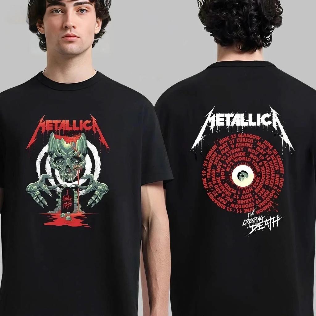 Heavy Metal Band Merallica Global Tour Mercah T-shirt Men Women Oversized Loose Casual Tees Streetwear Harajuku Fashion Cotton Top