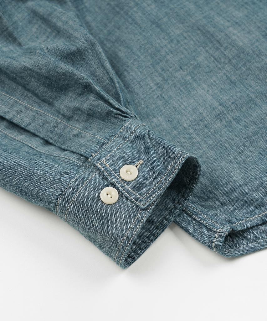 FRIZMWORKS Kuroki Chambray Half Zip Shirt _ Washed Blue