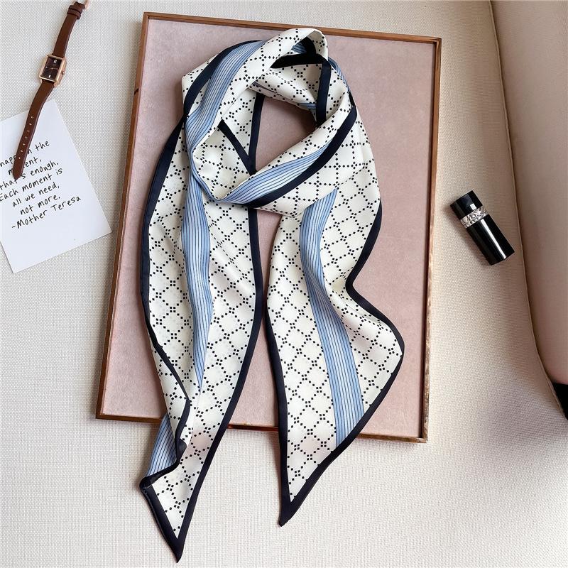 Geometric small silk scarf decoration spring and autumn versatile Korean thin narrow streamer diagonal scarf thin scarf fashion women's headscarf