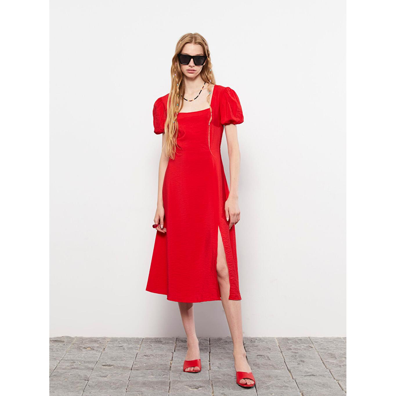 

XSIDE Прямое женское платье с квадратным воротником и короткими рукавами красное