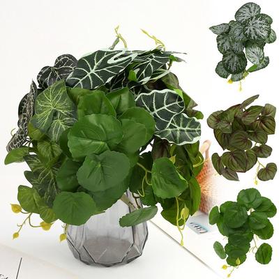 18 Leaves Artificial Plant Leaves Taro Tortoiseshell Leaf Soft PVC Hanging Plant Wall Floral Arrangement Party Supply