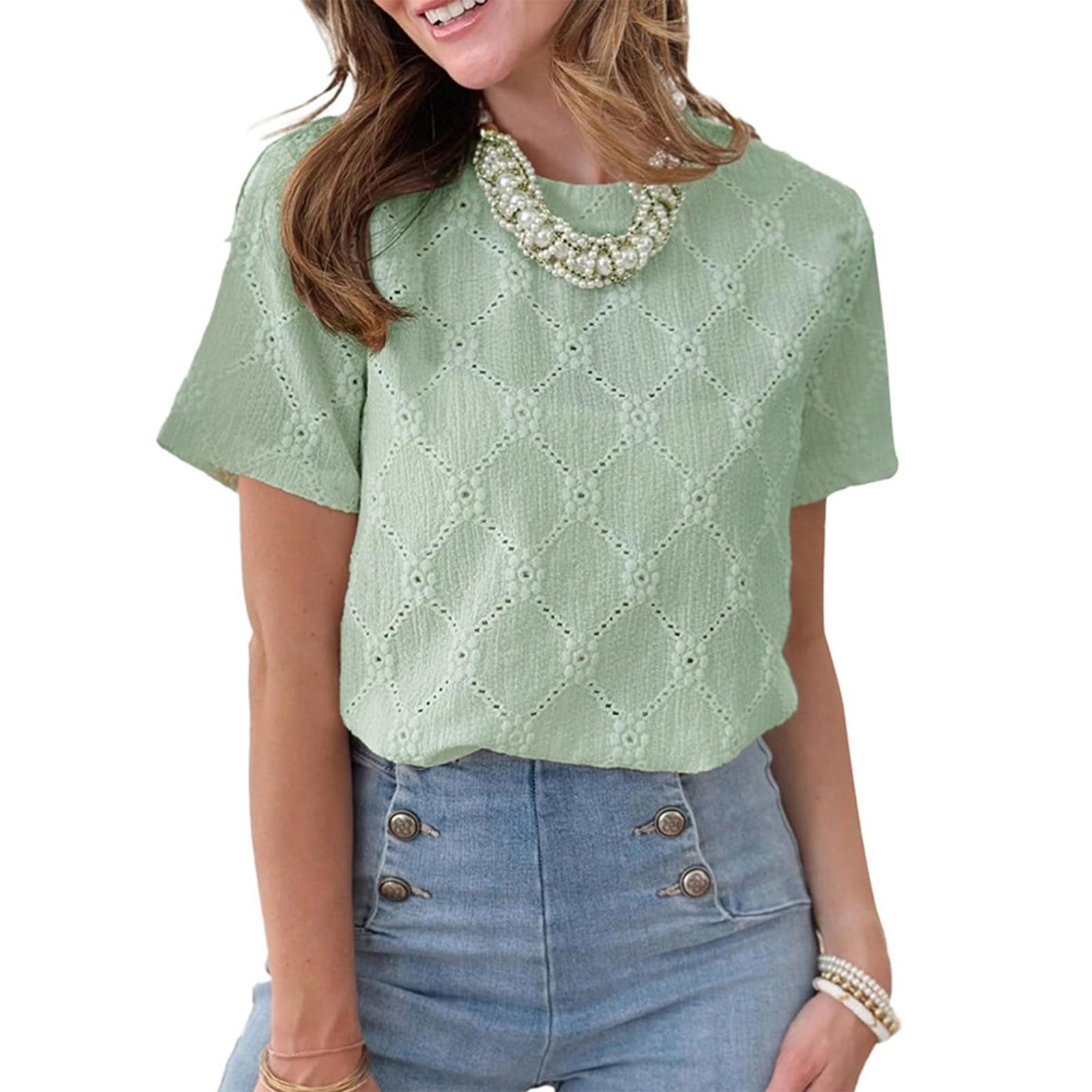 

Женская модная однотонная футболка с круглым вырезом и короткими рукавами XXL