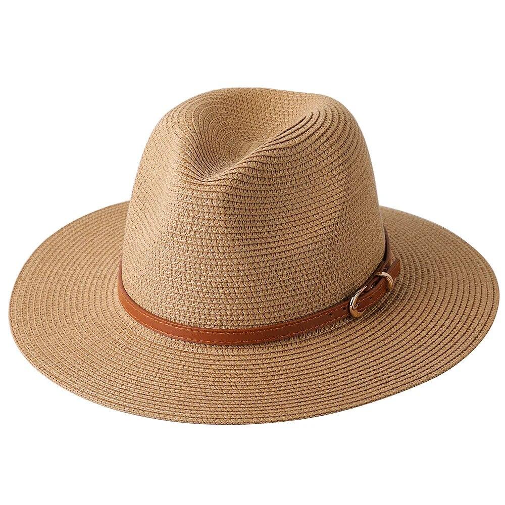 Soft 5658cm Natural Panama New Shaped Straw Hat Summer Womenmen Wide Brim Beach Sun Cap Uv Protection Fedora Hat