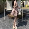 Ruffle Floral Dress Women Rose Sling Strap Sundress French Style Mini Sleeveless Dress  Lolita