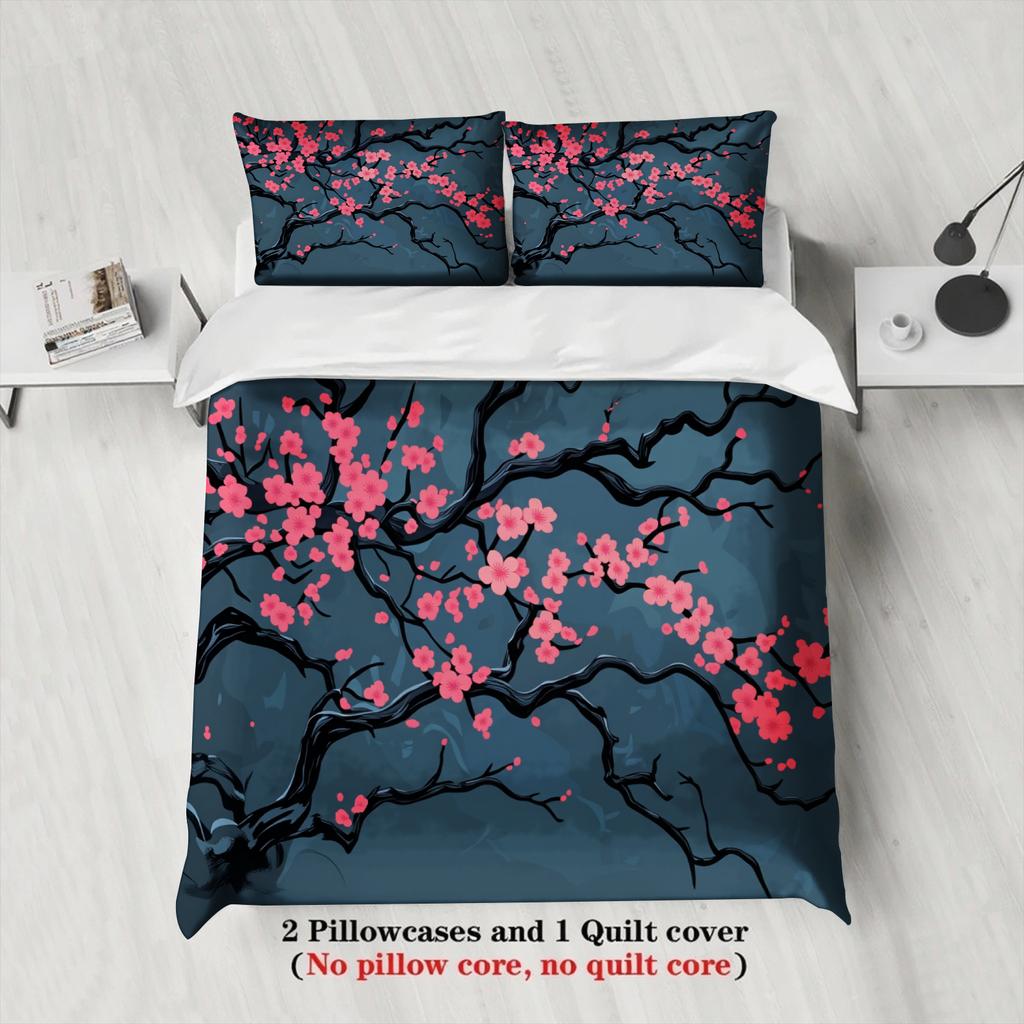 3Pcs Cherry Blossom Bedding Sets 3D Printed Floral Pattern Duvet Cover Sets With Pillowcases No Filling  Elegant Style Full Size