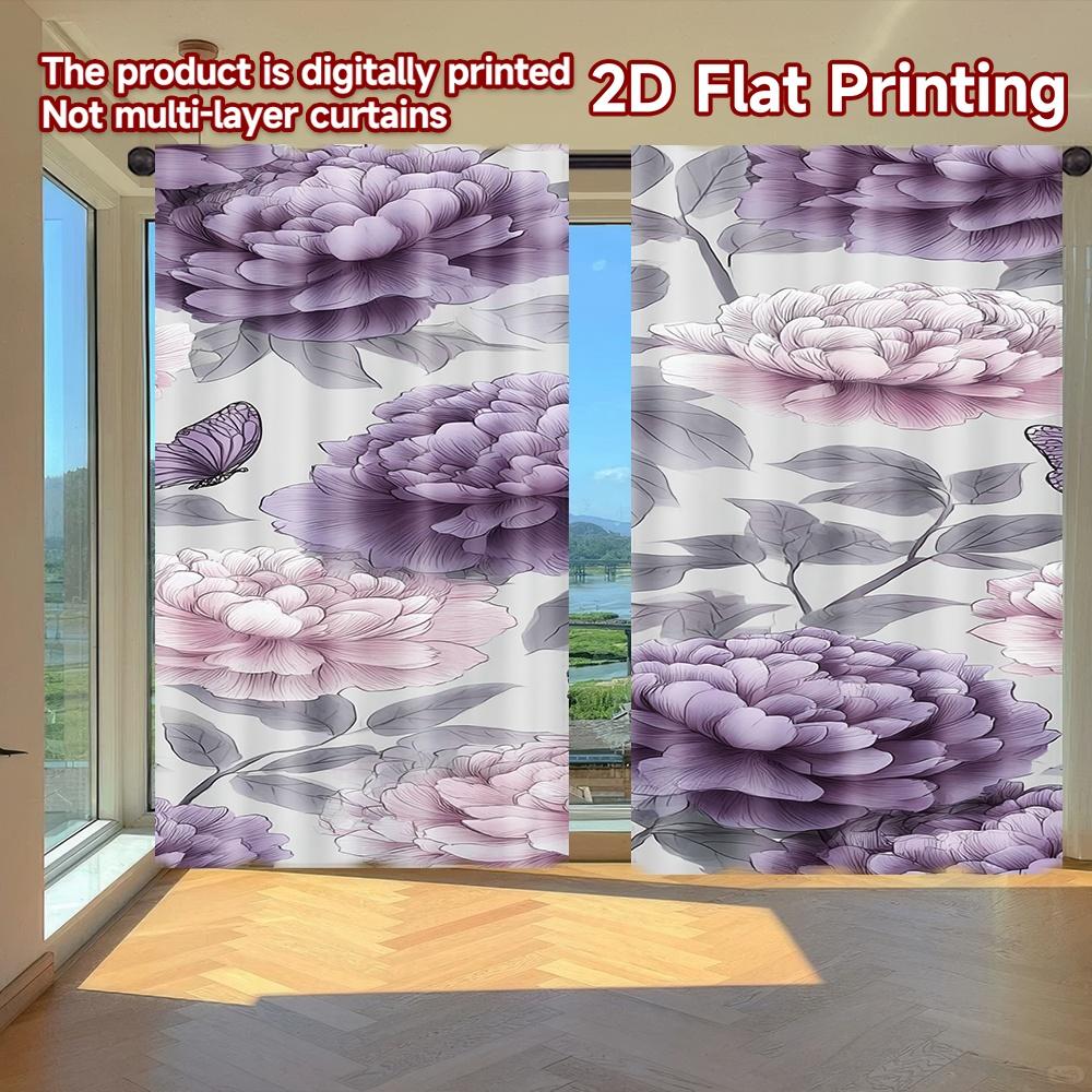 

Modern Flat Printing Curtains Without Rod Flower Bouquet Butterfly Fashionable Curtainments During Valentine Set Of 2 Made Polyester W100*H70(CM)-Rod Pocket&2PCS