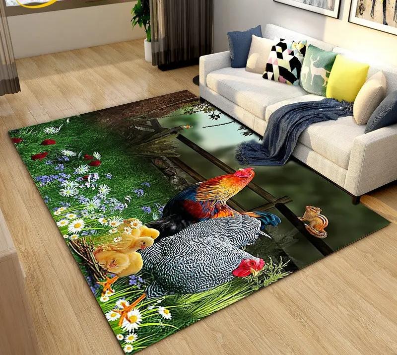 3D Rooster and Hen Chicken Carpet Bedroom Full Cover Living Room Rug Resistant To Dirt Easy To Maintain Soft Kitchen Decor Mat