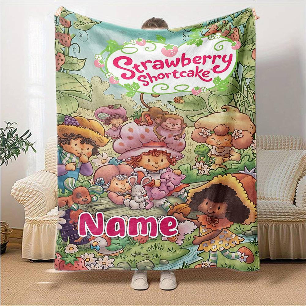 Manta de Fiesta Aventura en el Jardín de Tarta de Fresa con Nombre Personalizado Para Sofá Cama Manta de Felpa Acogedora Suave y Esponjosa Mantas Súper Suaves y Cálidas Para Otoño e Invierno 09