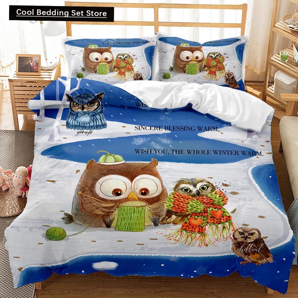Owl Duvet Cover Set Cute Owl for Kids Boys Girls Cute Animal Bedding Set Bedclothes Double Queen King Size Polyester Qulit Cover