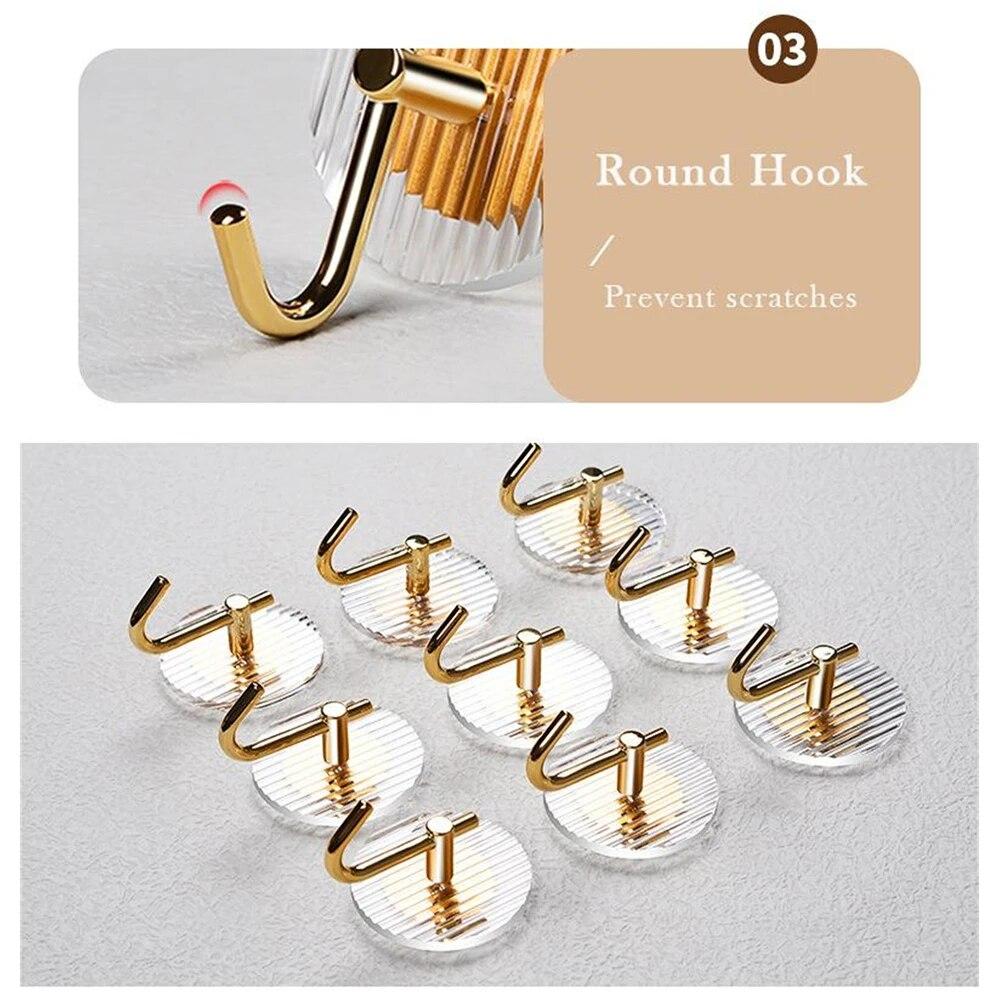 Luxurious Adhesive Wall Hooks Acrylic Shower Robe Hooks Gold Self-adhesive Nordic Coat Hook Towel Holder Bathroom Accessories