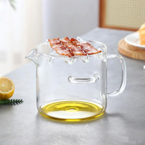 Reusable Bacon Cooker 2.1L Borosilicate Glass Roasting Pan Microwave Bacon Maker with Built-in Nozzle Heat-Resistant Kitchen Tool for Grease