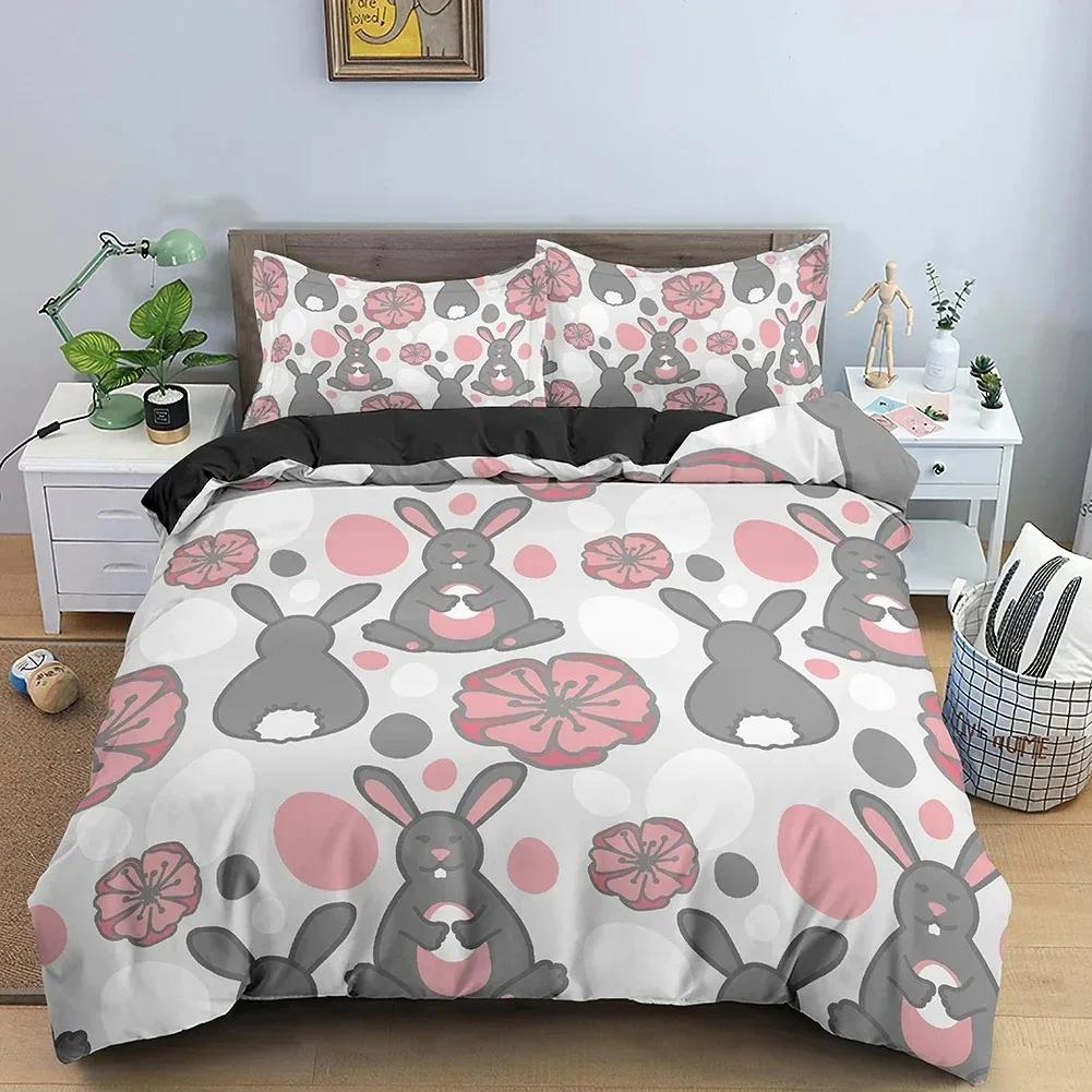 Top Cute Rabbit Print Bedding Set Cartoon Duvet Cover With Pillowcase Single Twin Queen King Size Quilt Cover No Bed Sheets