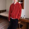 Men's Bright Red Knitted Cardigan, Spring/Autumn Korean Style, Lapel, Year of the Rat Pure Color Outerwear