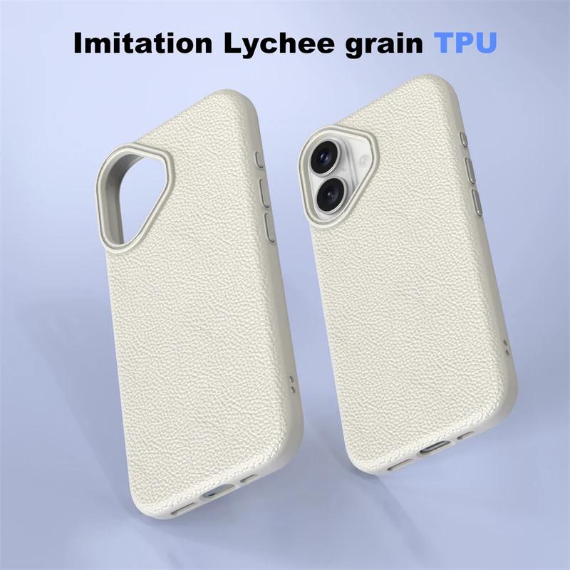 Luxury Business Lychee Pattern PU Leather Soft TPU Phone Case For iPhone 16 14 15 13 12 11 Pro Max 16Plus Shockproof Back Cover