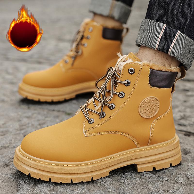 

Зимние новые мужские роскошные ботинки 2024 года, удобные дышащие водонепроницаемые мужские ботинки, модные мужские рабочие ботинки, мотоциклетные ботинки 44 жёлтый