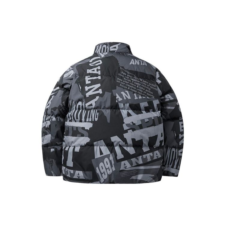 Anta Contrast Letter Logo Full Print Sporty Warm Stand Collar Down Jacket Men Outerwear Black 152148904-3