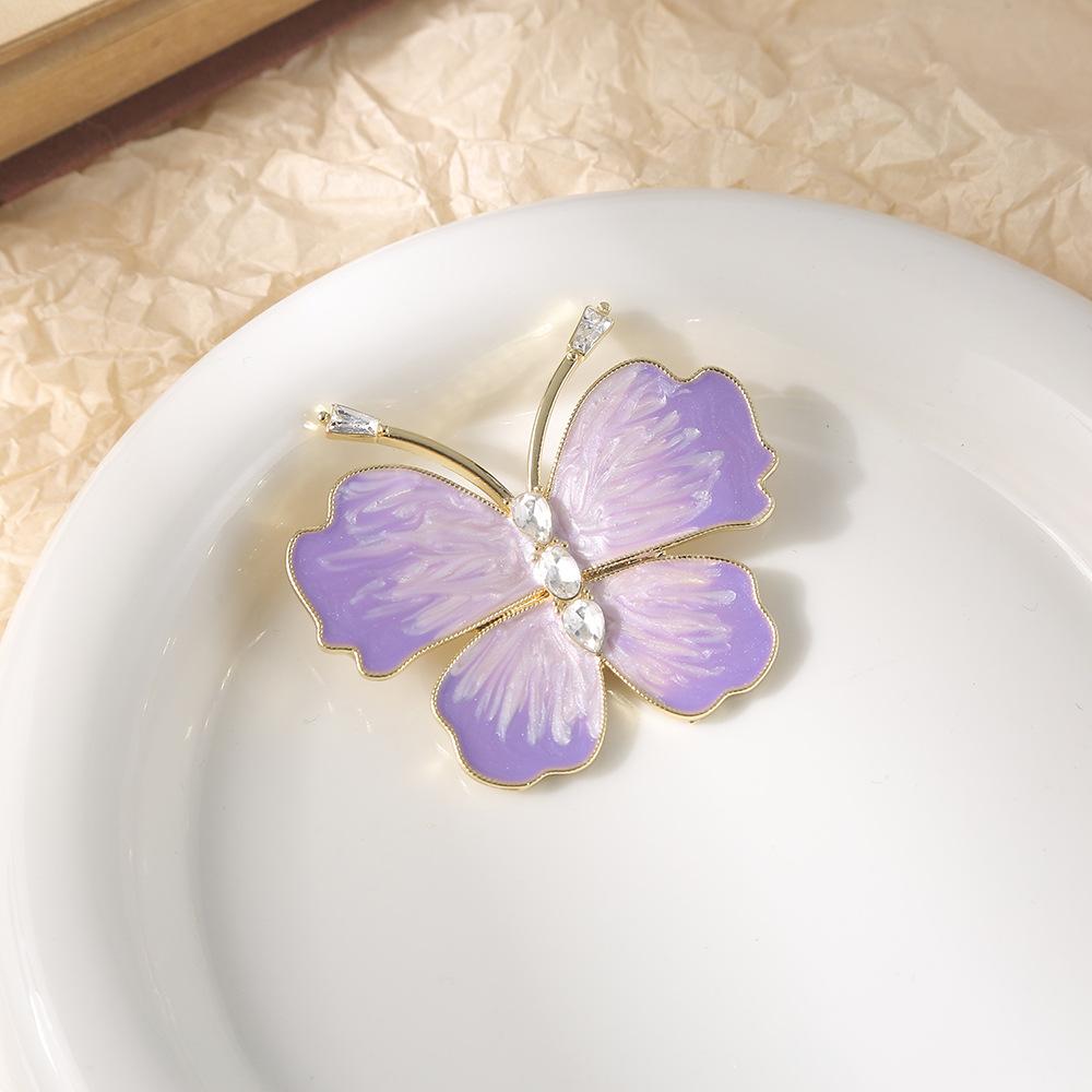 Spot gradual change color enamel butterfly brooch elegant light luxury crystal pin suit cheongsam purple and blue two-color corsage