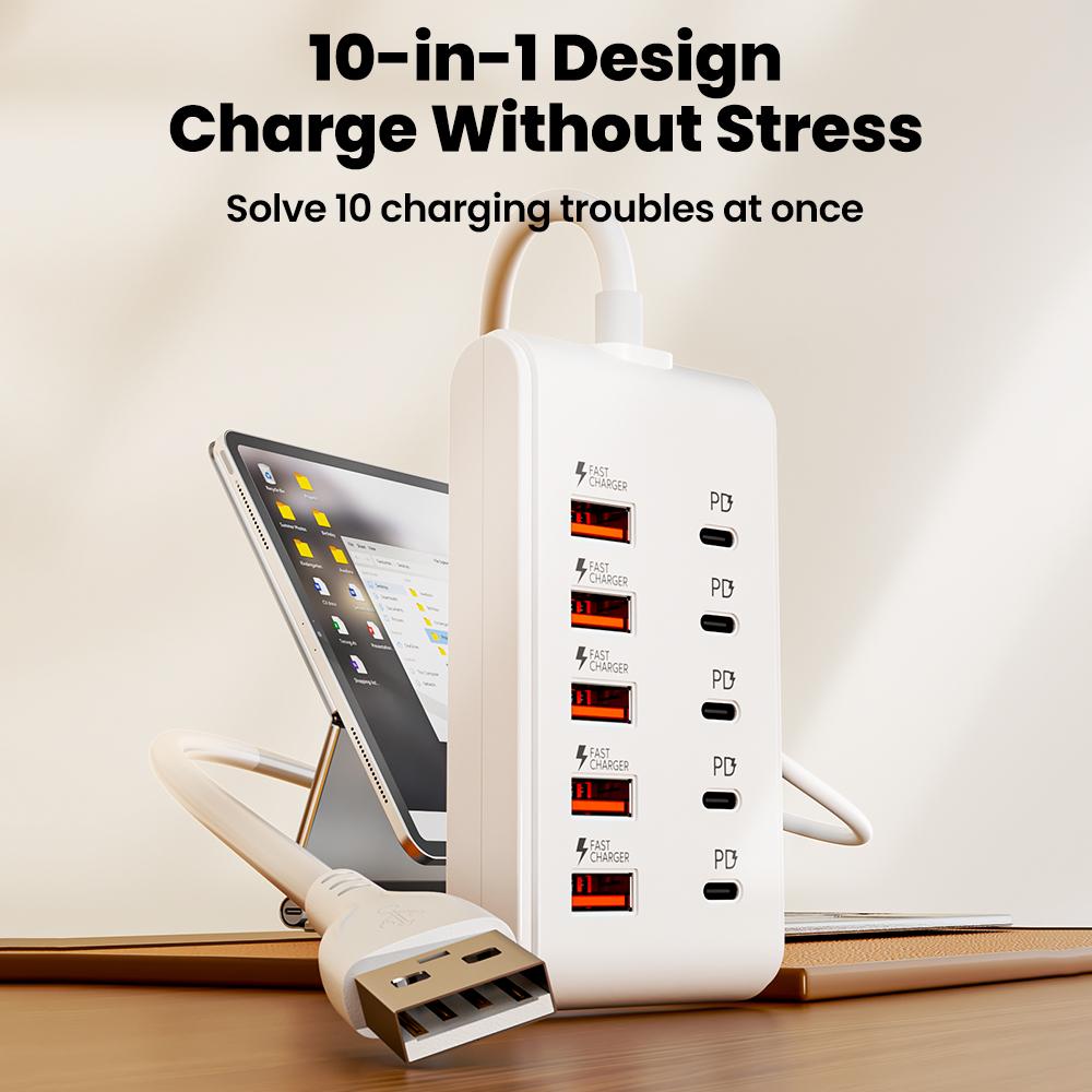 10 Port Power Strip, Hub, Suitable for Home Use and Travel Carrying