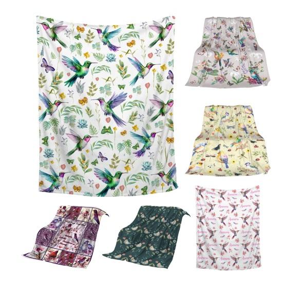 Flower And Bird Blanket Soft Flannel Hummingbird Throw Blanket Washable Cozy Floral Blanket for Adults Kids Couch Bed
