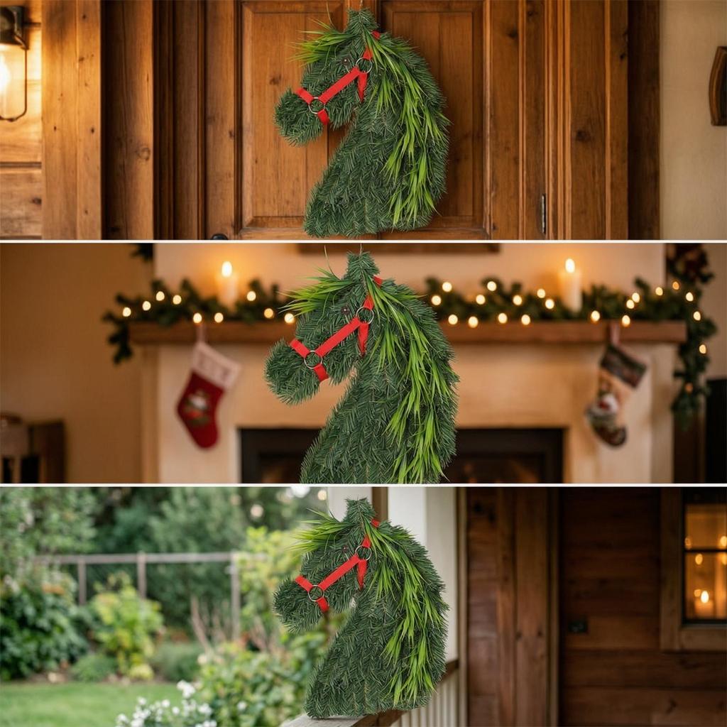 Horse Head Wreath Christmas Horsehead Decor Artificial for Homeowners, Decorators,