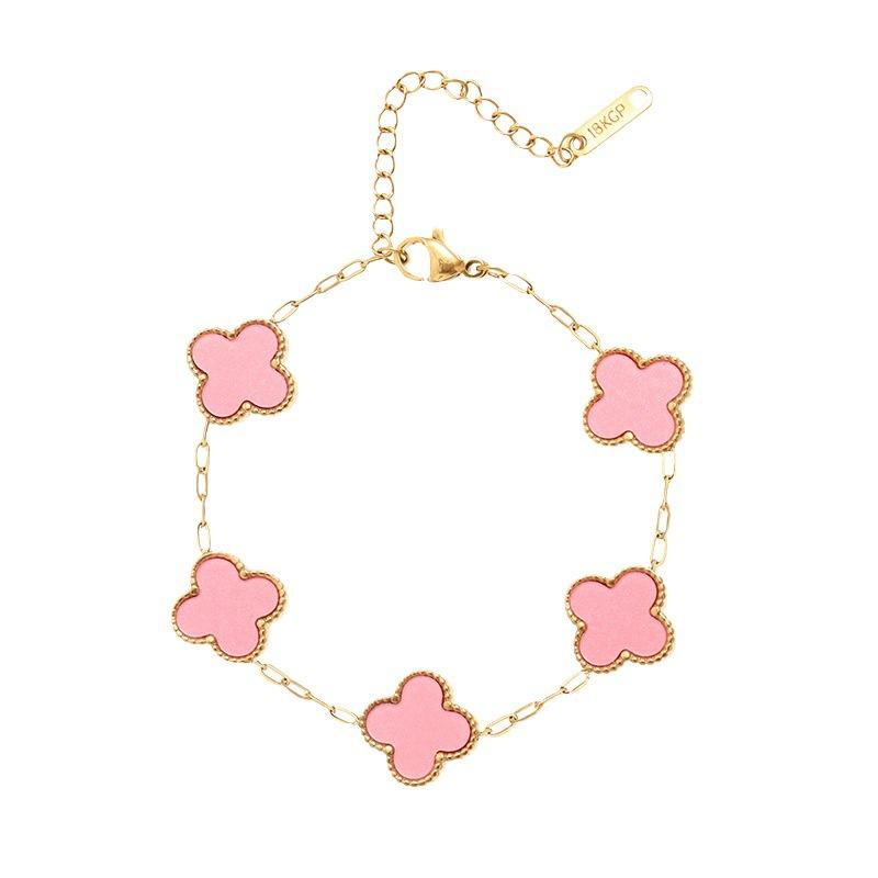 Bracciale di alta moda in acciaio al titanio con quadrifoglio a quattro foglie double-face per donna, stile elegante