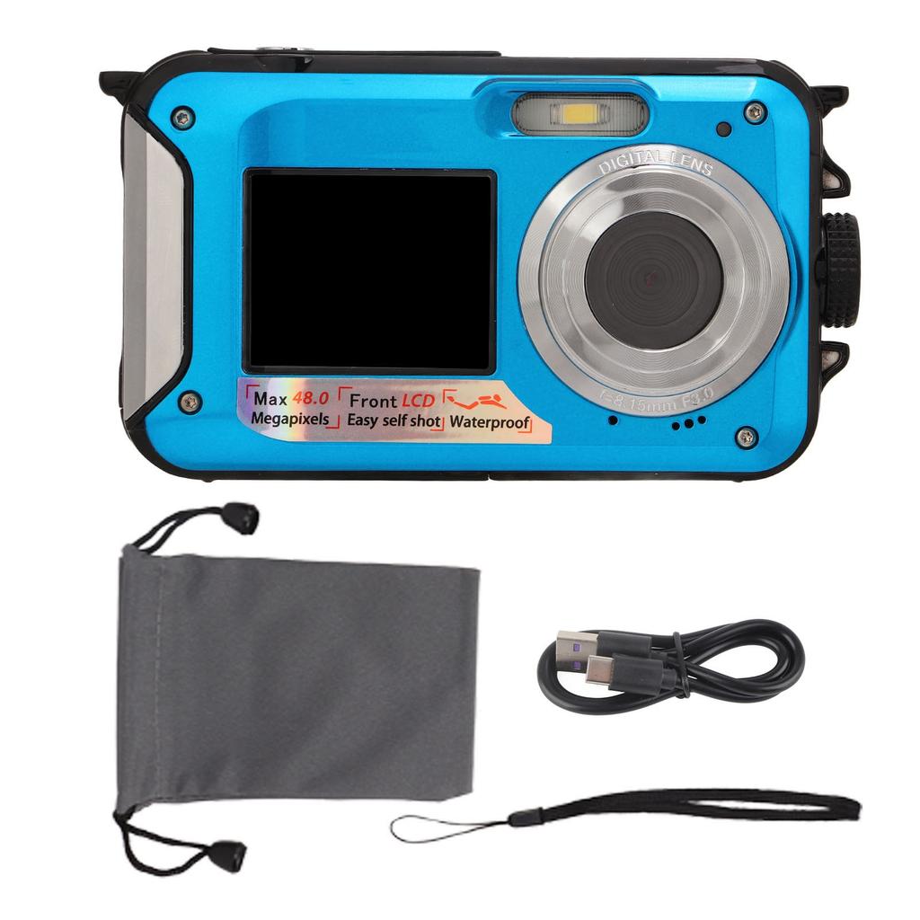 Full HD 2.7K 48MP 10ft Water Resistant Underwater Digital Camera 16X Digital Zoom Front Rear Double Screens Water Resistant Digital Camera