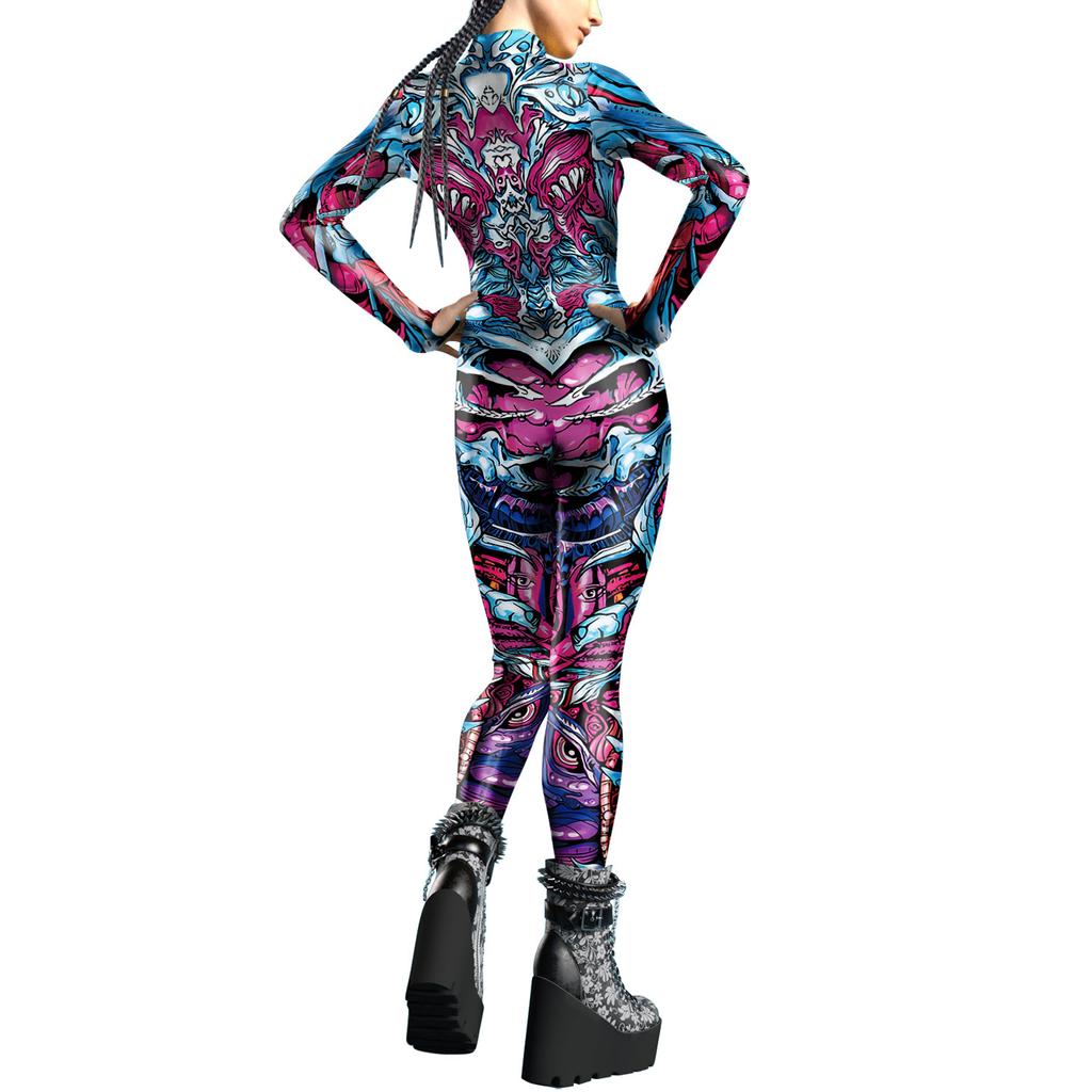 New Women's Clothing Diablo Digital Printing Button Hand Skinny Elastic Women's onesie