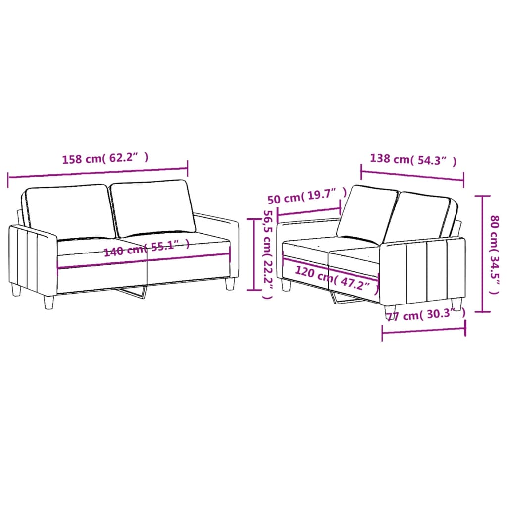 Vidaxl 2-Piece Lounge Set, Fabric Upholstered, Light Yellow